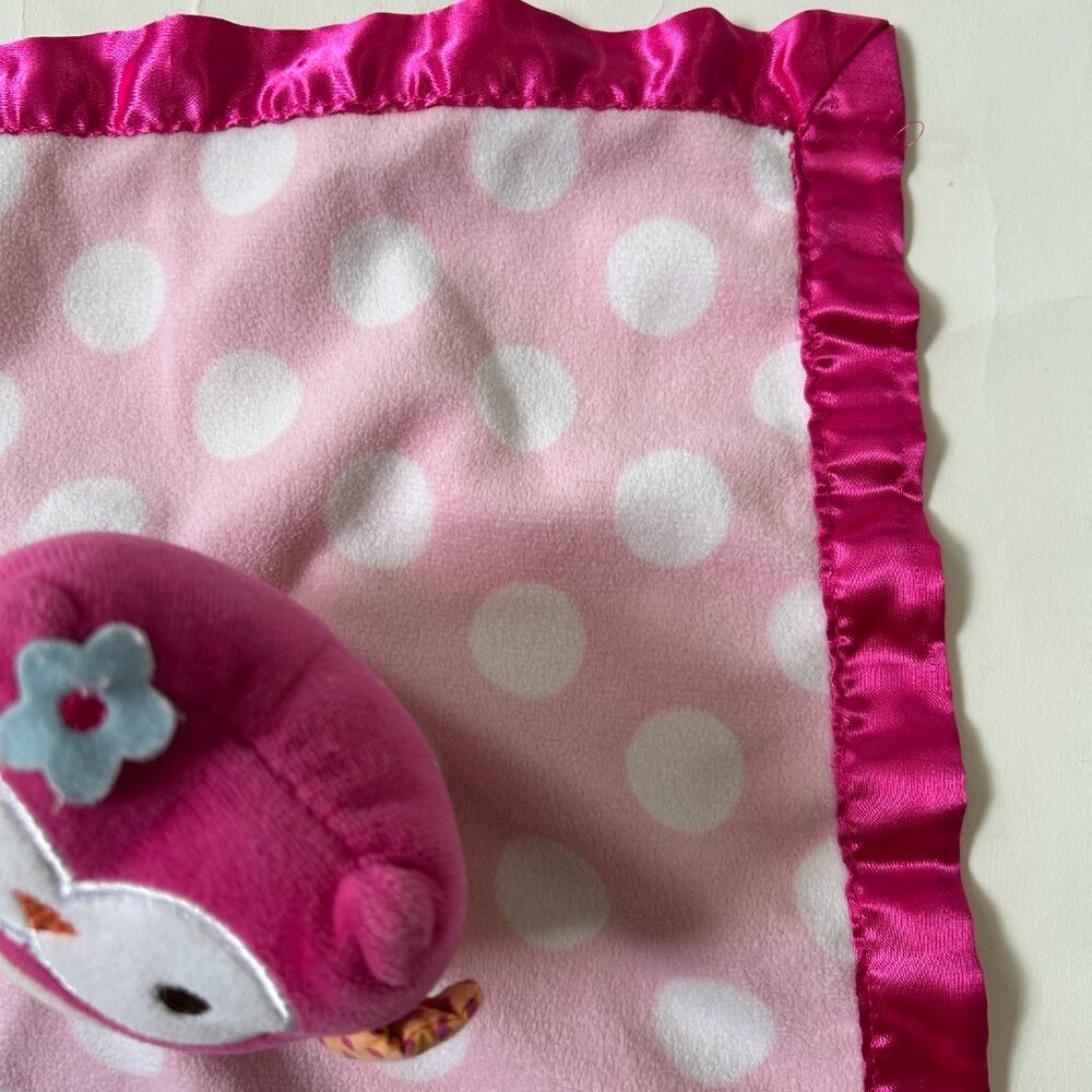 Circo Target Pink Owl Baby Lovey Polka Dot Plush Security Blanket Satin Trim - Picture 4 of 14